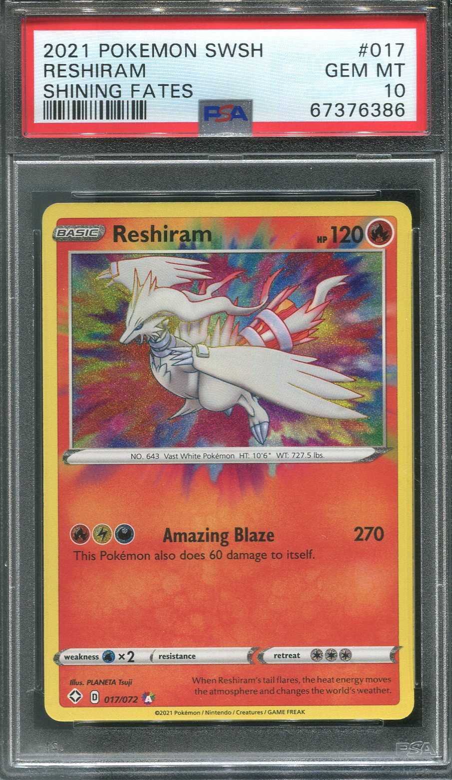 2021 Reshiram #017 Shining Fates - PSA 10