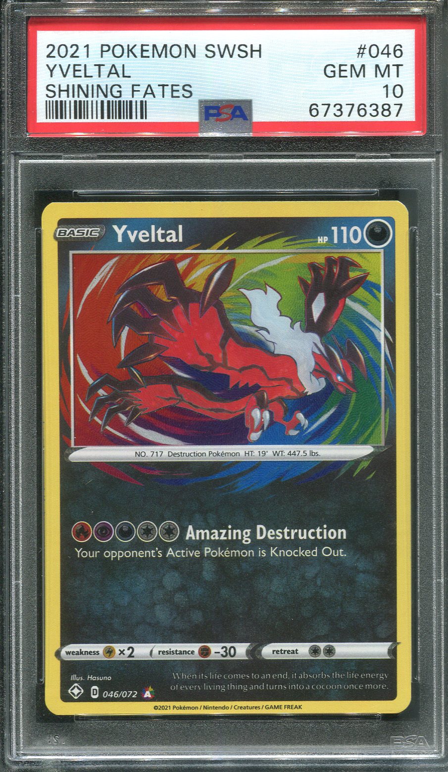 2021 Yveltal #046 Shining Fates - PSA 10