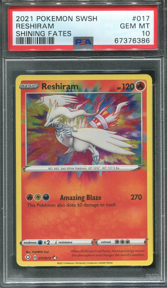 2021 Reshiram #017 Shining Fates - PSA 10