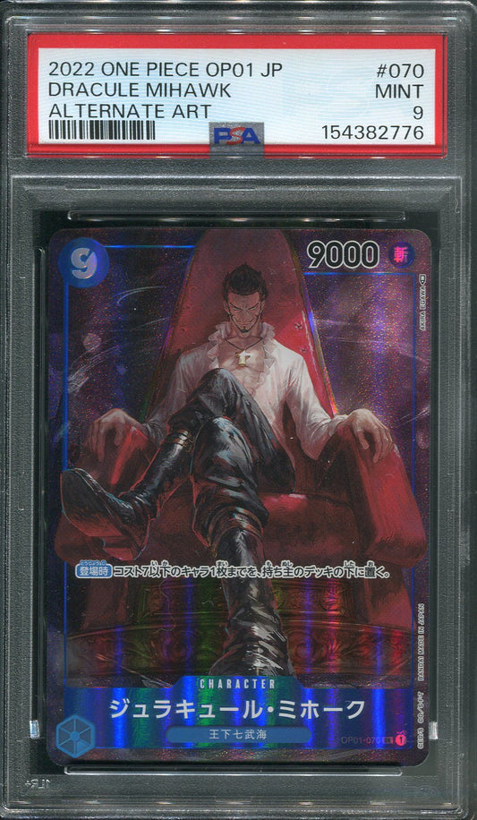 2022 Dracule Mihawk Alt Art #OP01-070 One Piece Japanese Romance Dawn - PSA 9