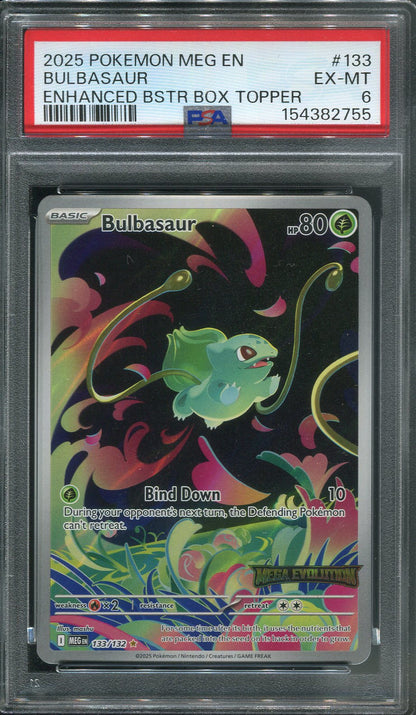 2025 Bulbasaur #133 Pokémon Mega Evolution (Enhanced Booster Box Topper) - PSA 6