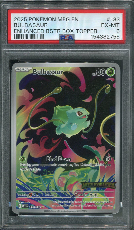 2025 Bulbasaur #133 Pokémon Mega Evolution (Enhanced Booster Box Topper) - PSA 6