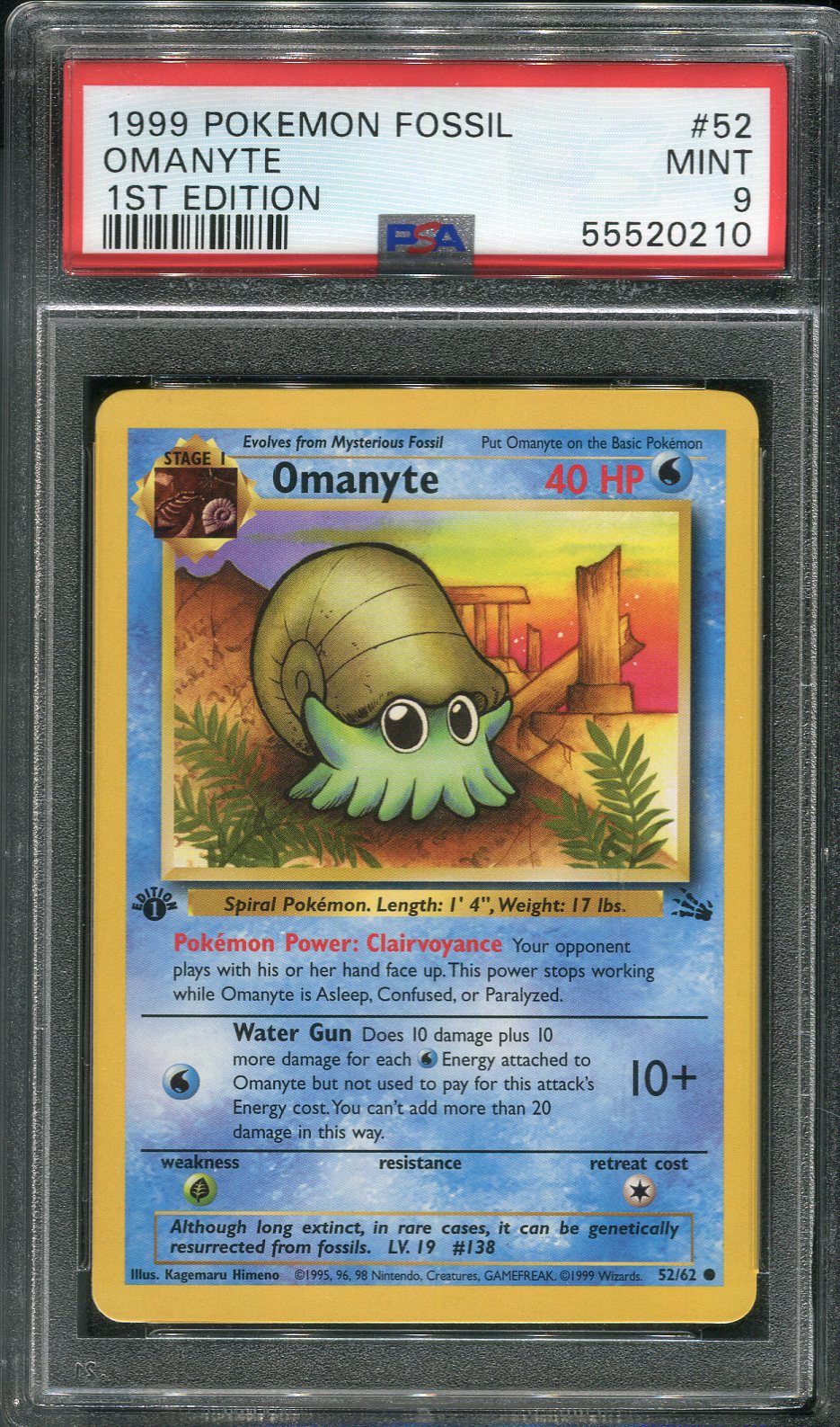 1999 Omanyte #52 Pokémon Fossil 1st Edition - PSA 9