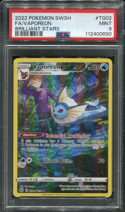 2022 Vaporeon #TG02 Pokémon Brilliant Stars - PSA 9